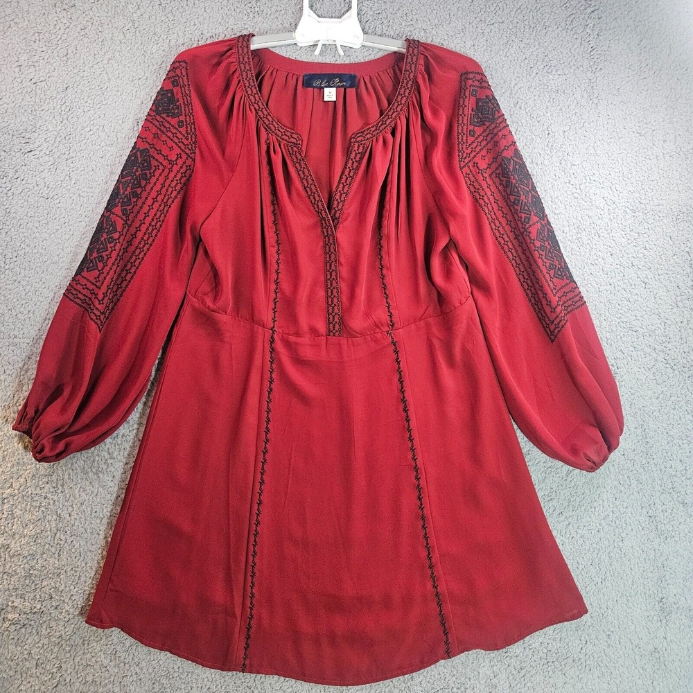 Blue Rain Dress Medium Sheer Lined‎ Embroidered Long Sleeeve Pullover Maroon Red